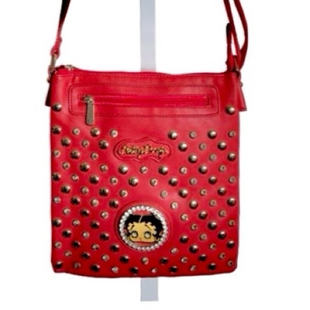 Betty Boop Red Crossbody Vegan Bag with Studded Design